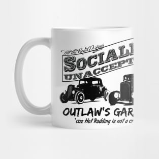 Outlaw's Garage. Socially unaccepted Hot Rod. Light background Mug